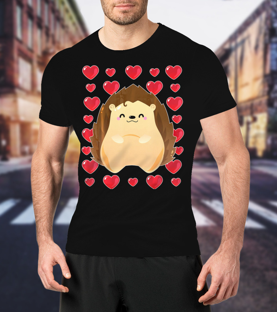 Hedgehog Surrounded By Hearts For Valentines Day T-Shirt