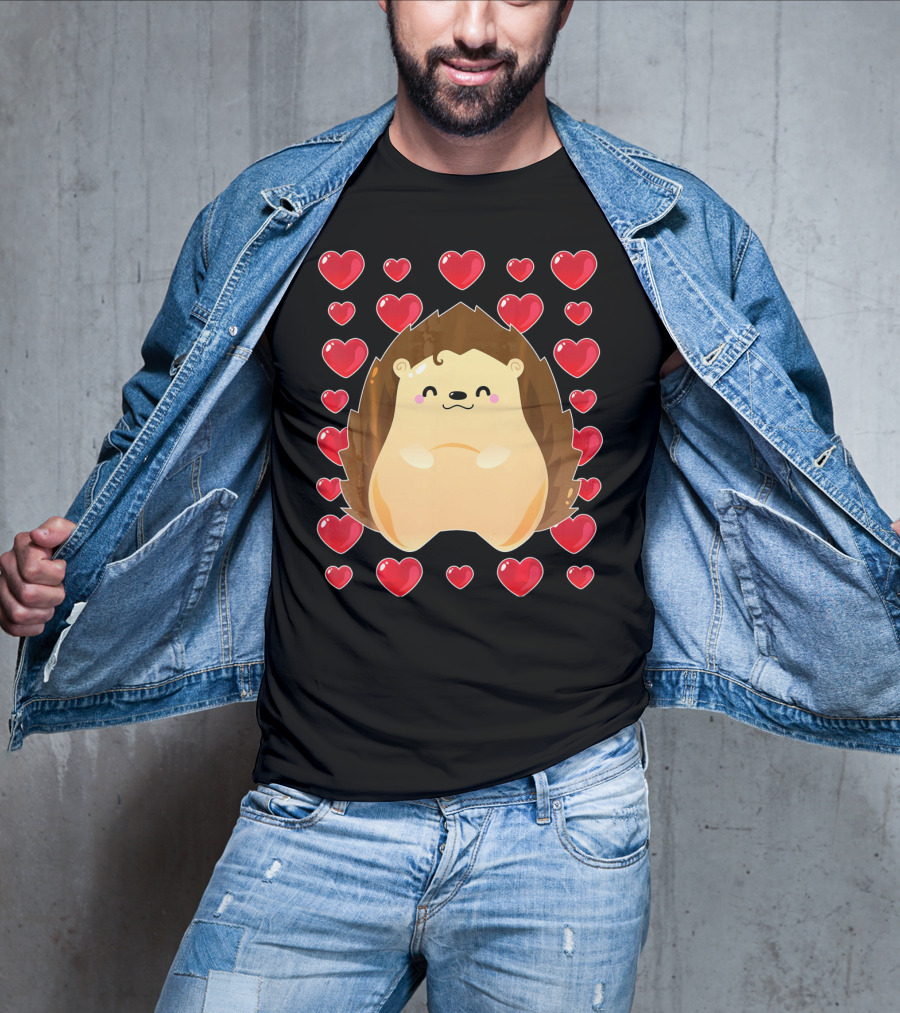 Hedgehog Surrounded By Hearts For Valentines Day T-Shirt