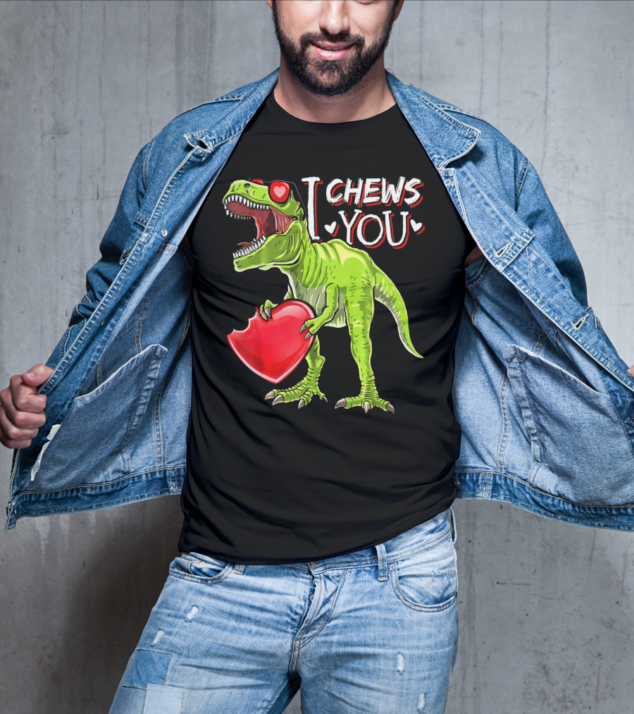I Chews You Valentine Rex Dinosaur Holding Heart With Red Glasses T-Shirt
