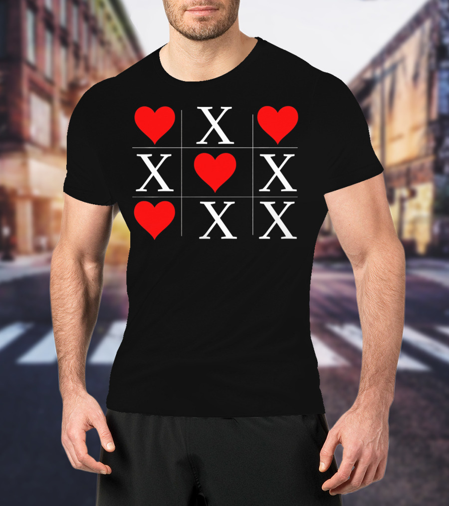 Hugs And Kisses Tic Tac Toe Valentine's X And Heart Grid T-Shirt