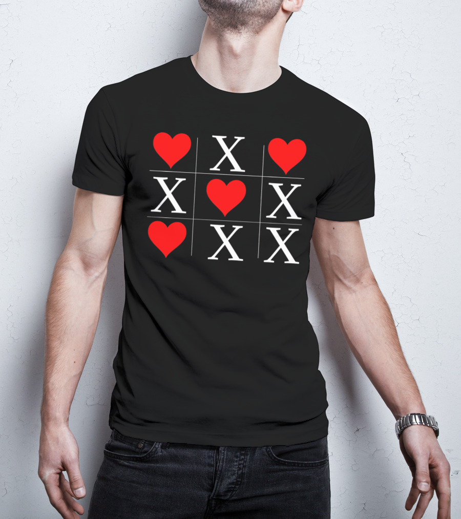 Hugs And Kisses Tic Tac Toe Valentine's X And Heart Grid T-Shirt