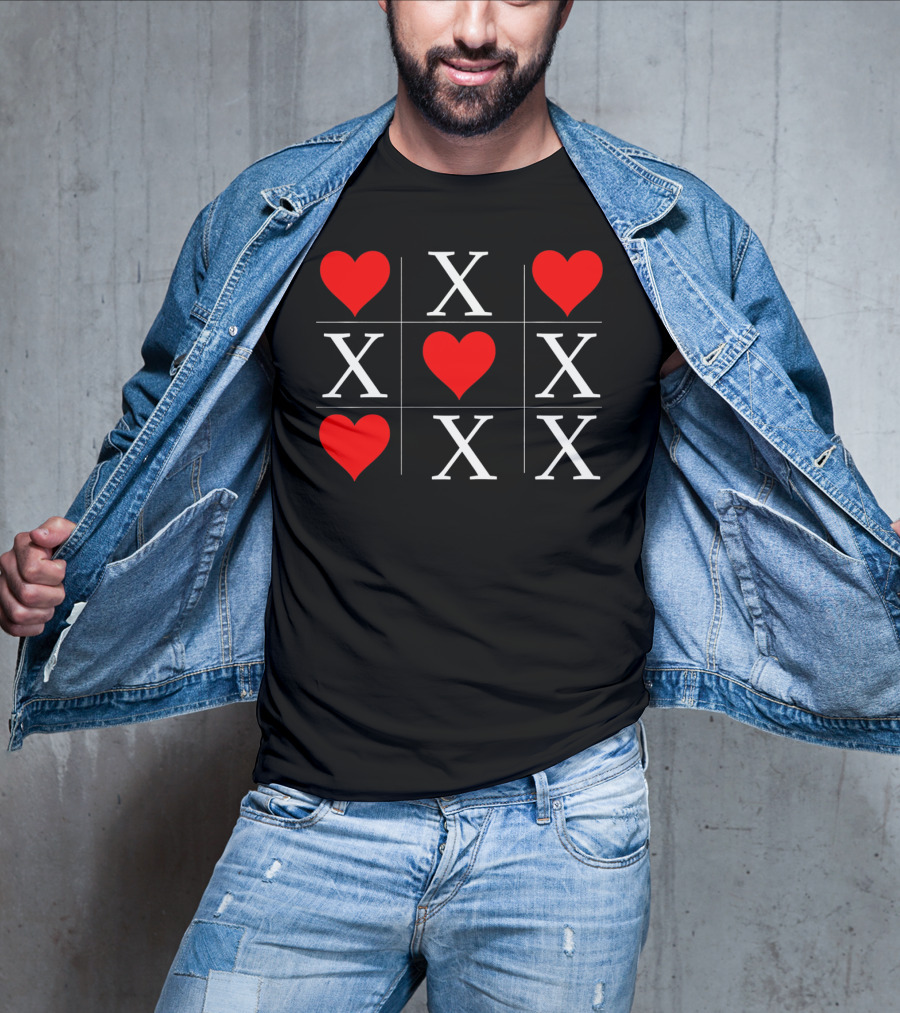 Hugs And Kisses Tic Tac Toe Valentine's X And Heart Grid T-Shirt