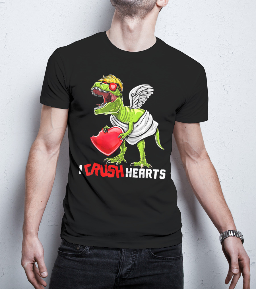 I Crush Hearts Valentine Day T-Rex With Wings And Heart T-Shirt