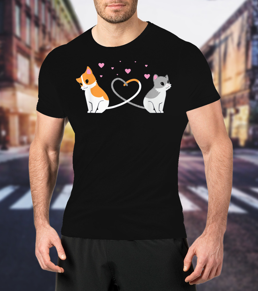 I Love My Cat Heart Tails Cats Lovers Couple T-Shirt