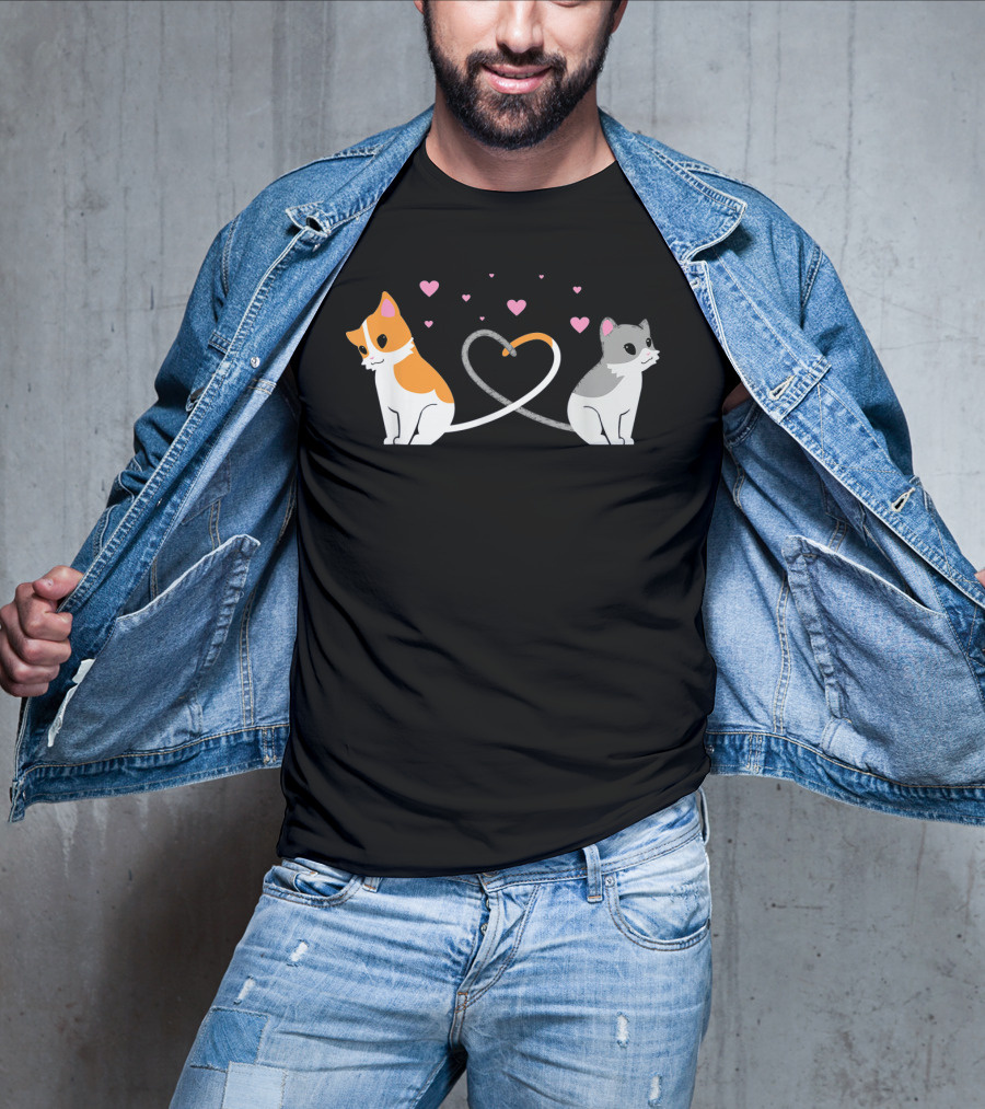 I Love My Cat Heart Tails Cats Lovers Couple T-Shirt