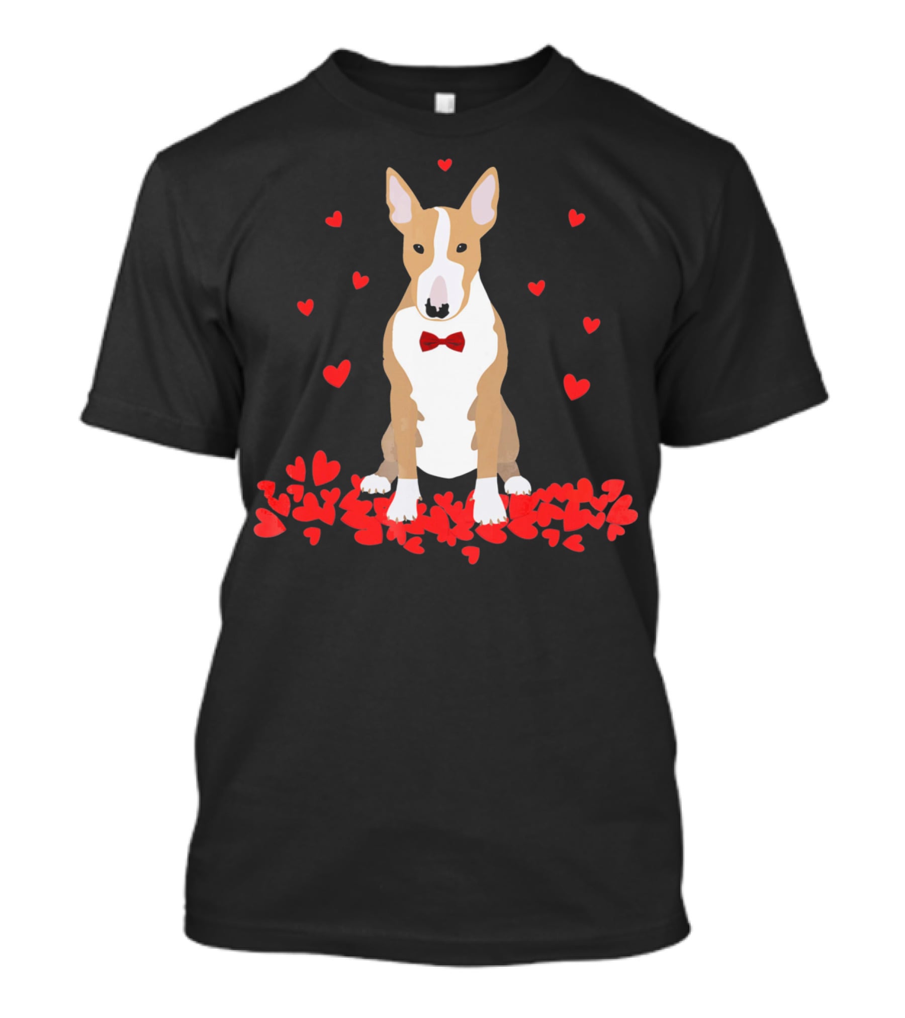 I Love My Bull Terrier Valentine Surrounded By Hearts And Red Bow Tie T-Shirt