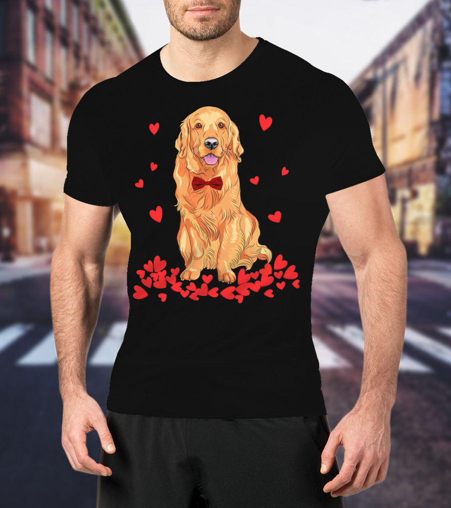 I Love My Golden Retriever Surrounded By Red Hearts T-Shirt