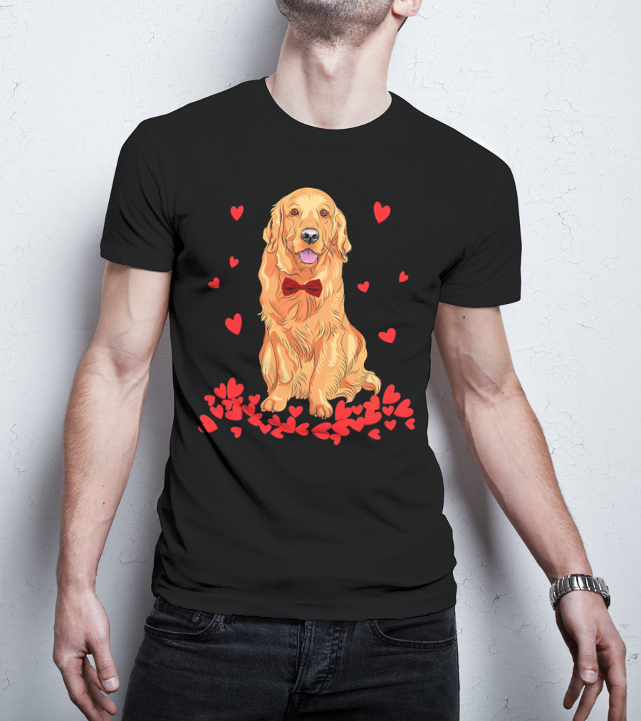 I Love My Golden Retriever Surrounded By Red Hearts T-Shirt