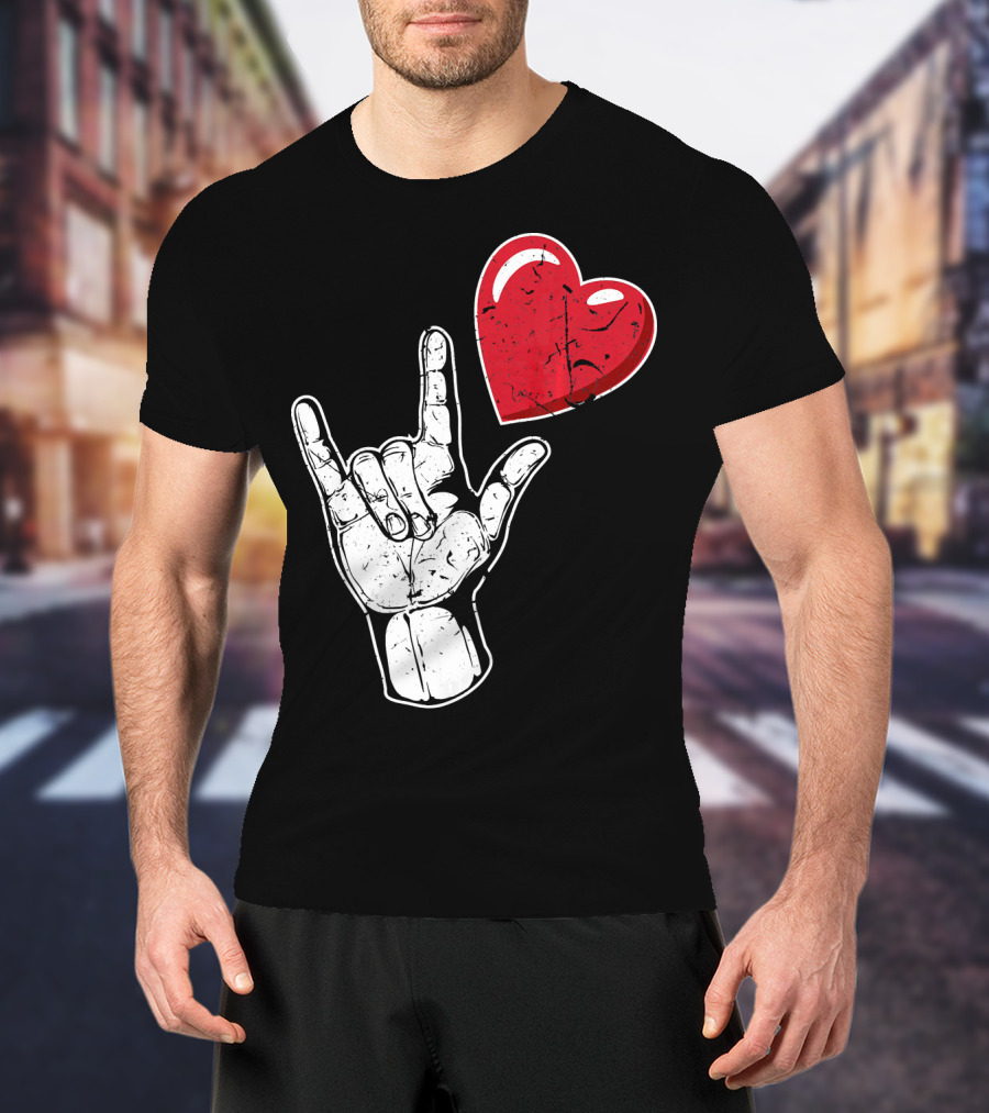I Love You Hand Sign Red Heart Valentine's Day T-Shirt