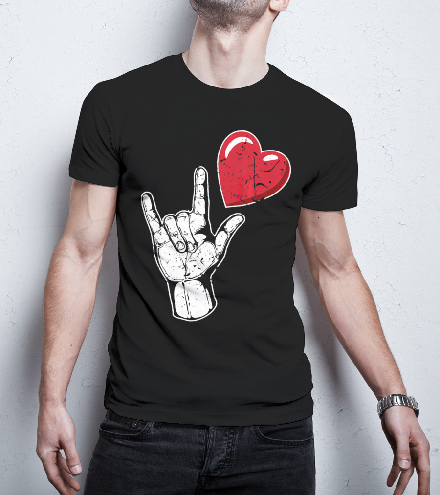 I Love You Hand Sign Red Heart Valentine's Day T-Shirt