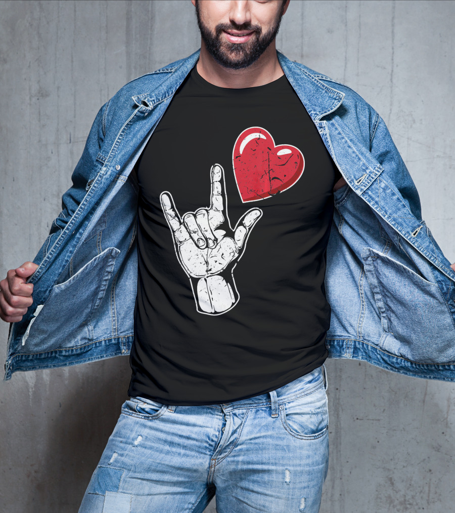 I Love You Hand Sign Red Heart Valentine's Day T-Shirt