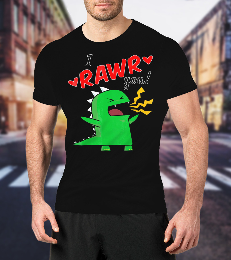 I RAWR You Cute Dinosaur Hearts And Lightning Cartoon T-Shirt