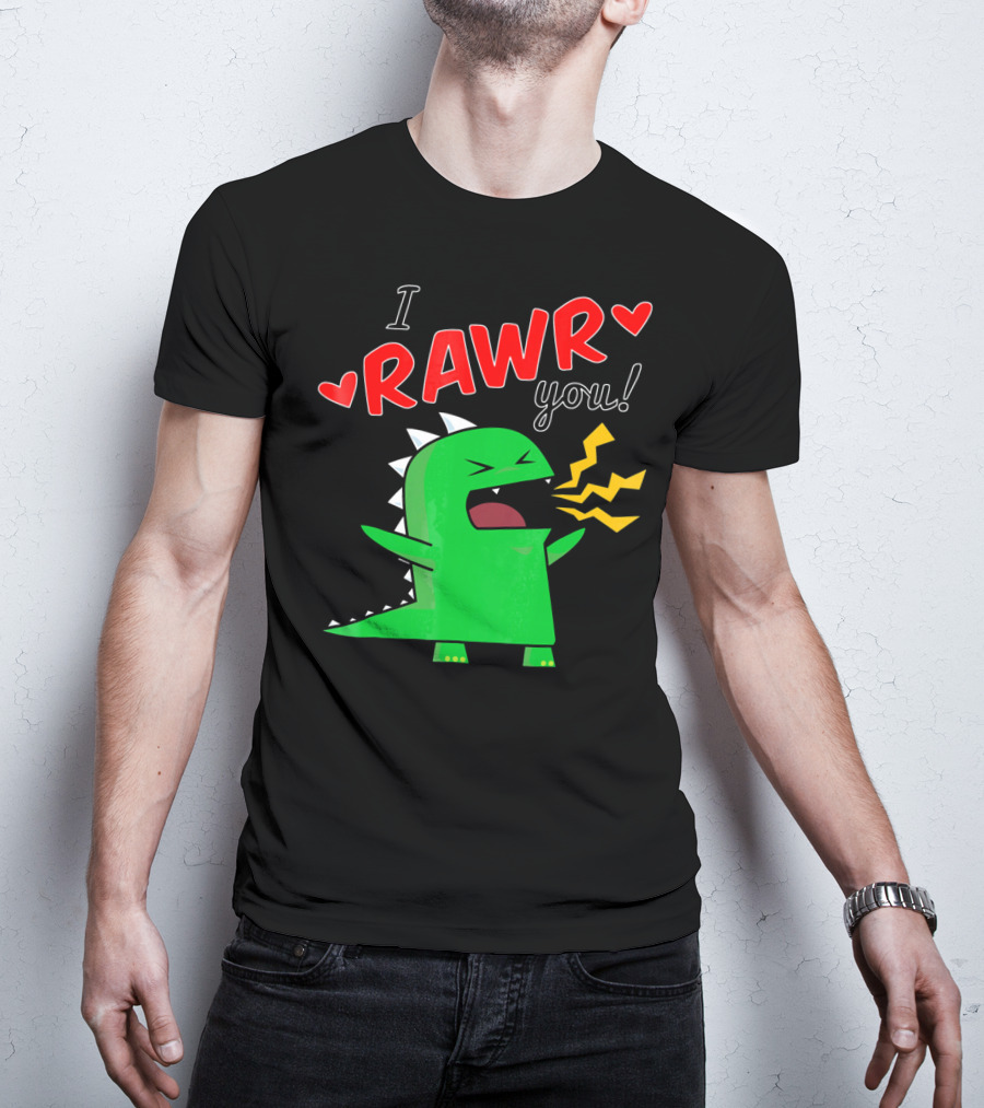 I RAWR You Cute Dinosaur Hearts And Lightning Cartoon T-Shirt