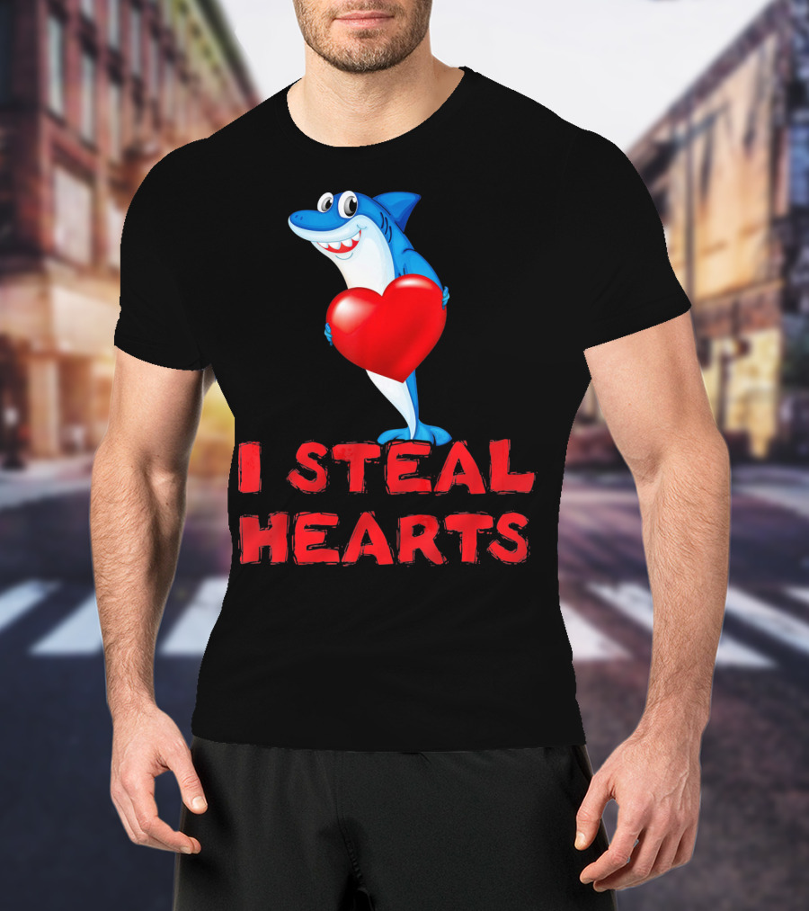 I Steal Hearts Shark Funny Valentines Day T-Shirt
