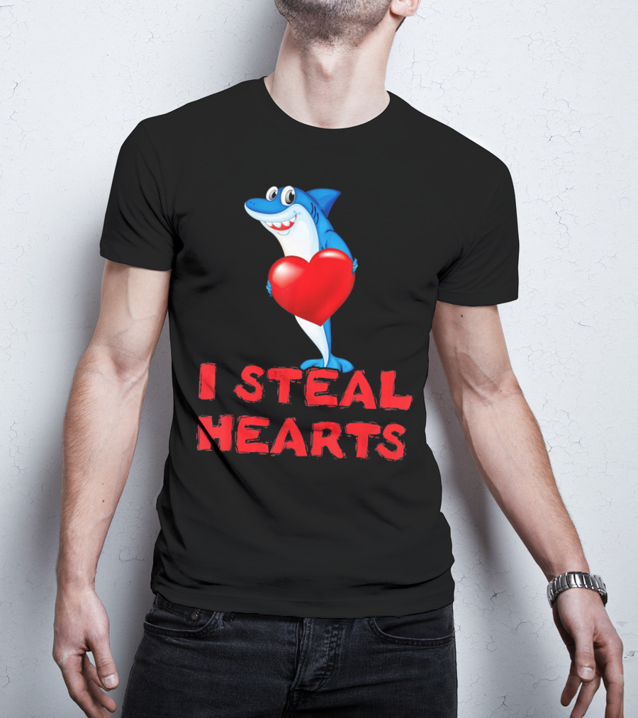 I Steal Hearts Shark Funny Valentines Day T-Shirt