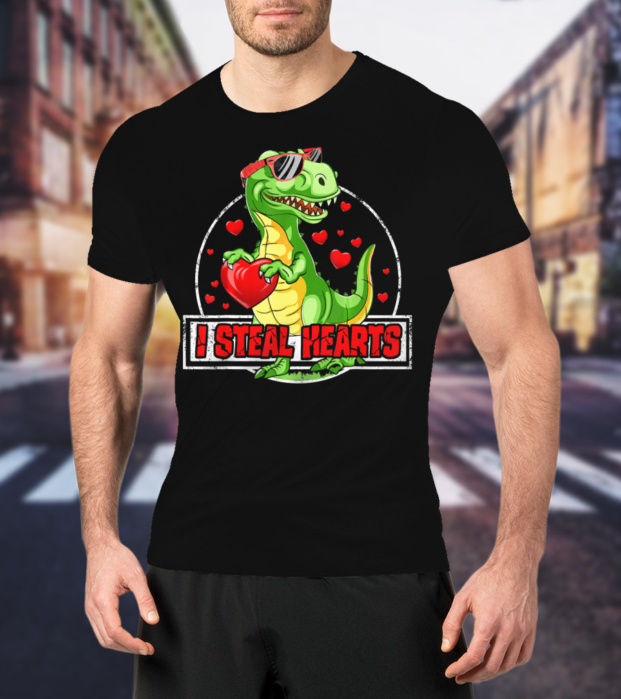 I Steal Hearts Dinosaur Rex Lovers Valentine's Day T-Shirt