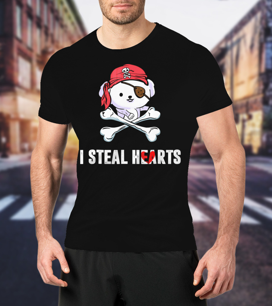 I Steal Hearts Bichon Frise Pirate With Eye Patch And Crossbones T-Shirt