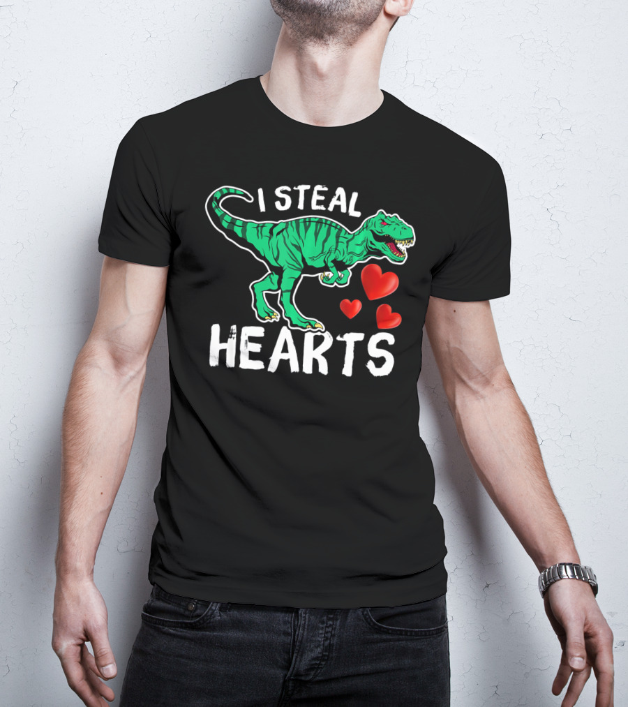 I Steal Hearts Dinosaur Valentine Day T-Rex And Hearts T-Shirt