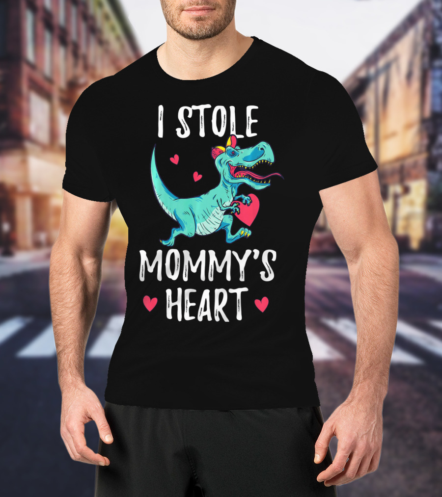 I Stole Mommy's Heart Valentine's Day Dino With Hearts T-Shirt