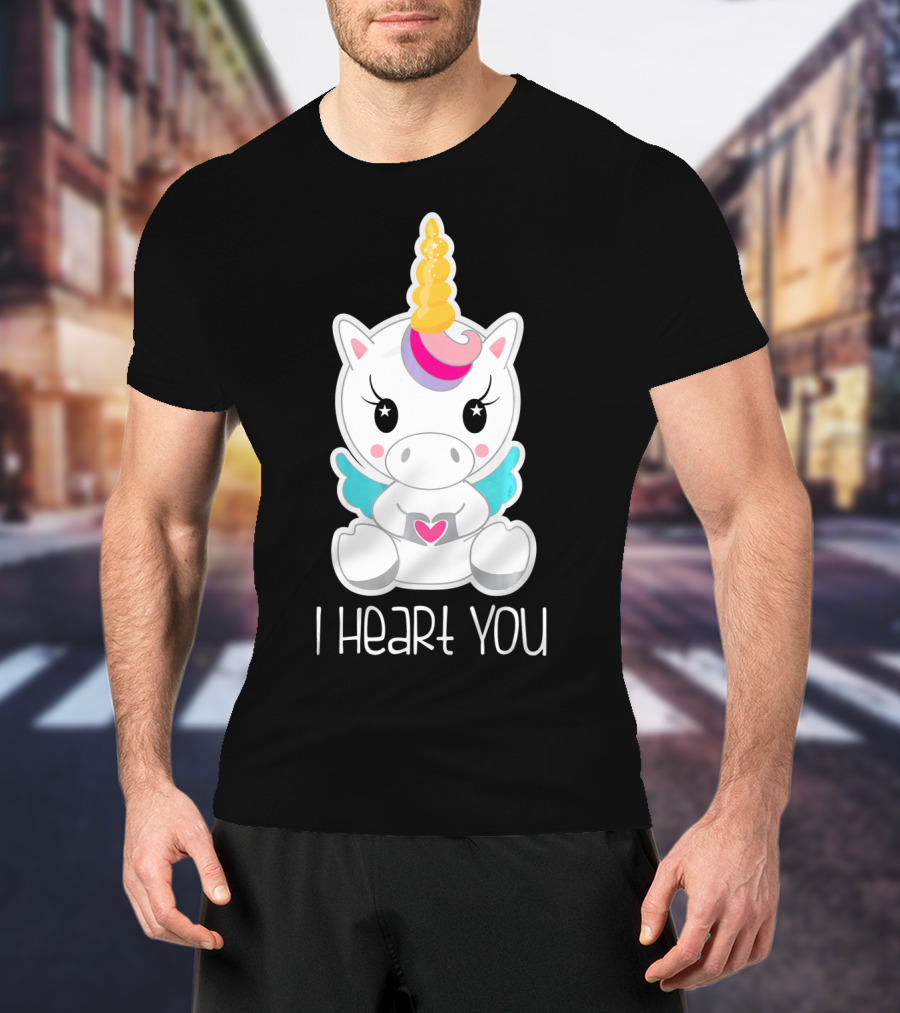 Kids Cute I Heart You Unicorn Hugging Adorable Kawaii T-Shirt