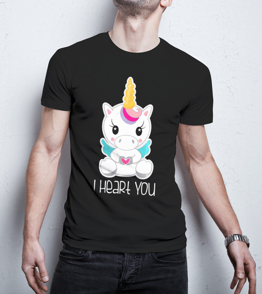 Kids Cute I Heart You Unicorn Hugging Adorable Kawaii T-Shirt