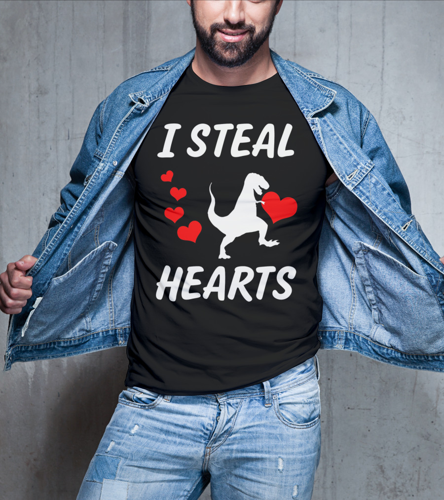 I Steal Hearts Funny Boys Dinosaur Valentine Kids T-Shirt