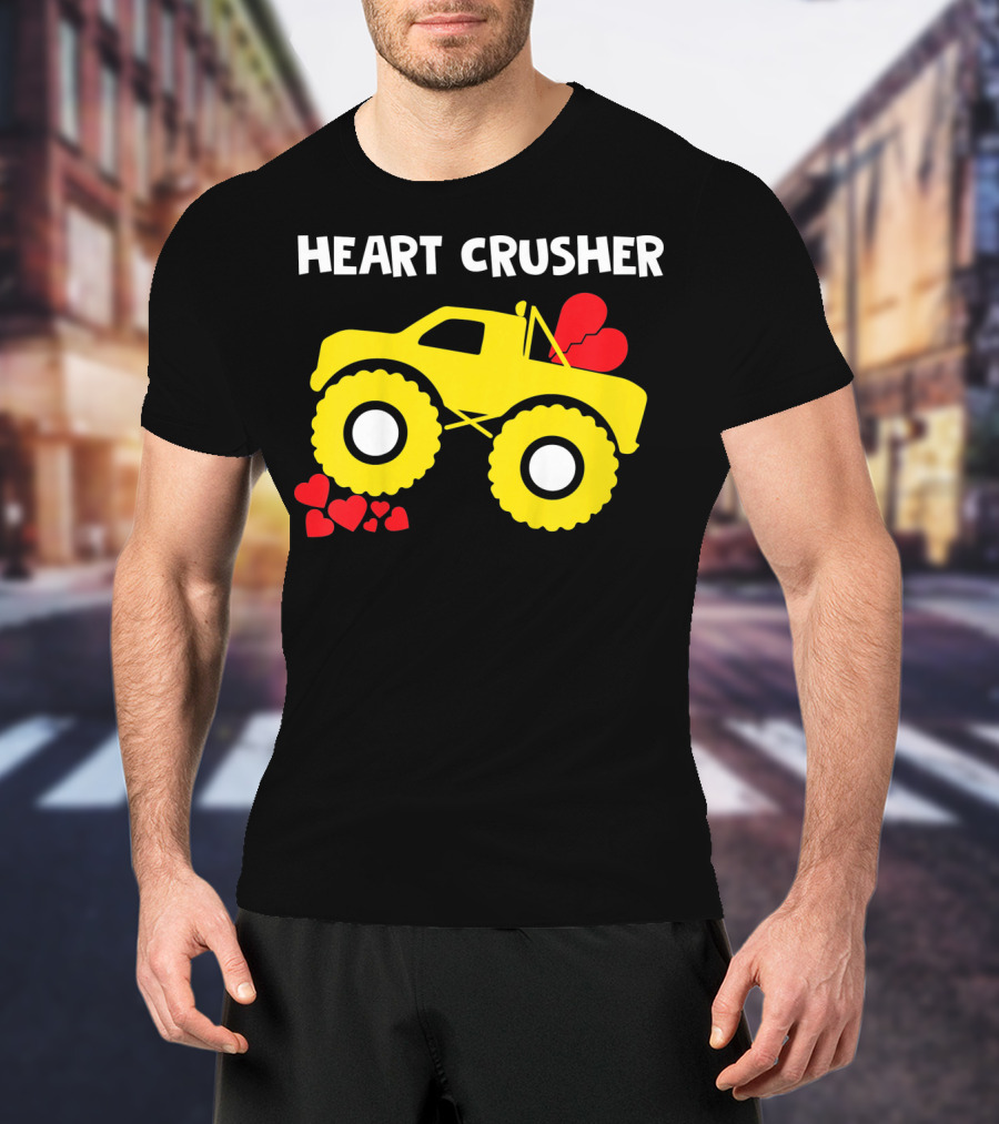 Heart Crusher Monster Truck Valentine Kids T-Shirt