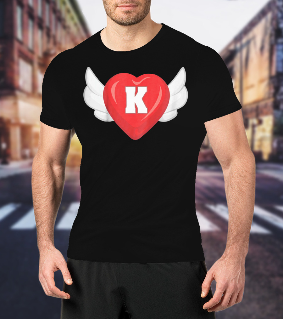 Kids Monogram K Red Heart With Wings T-Shirt