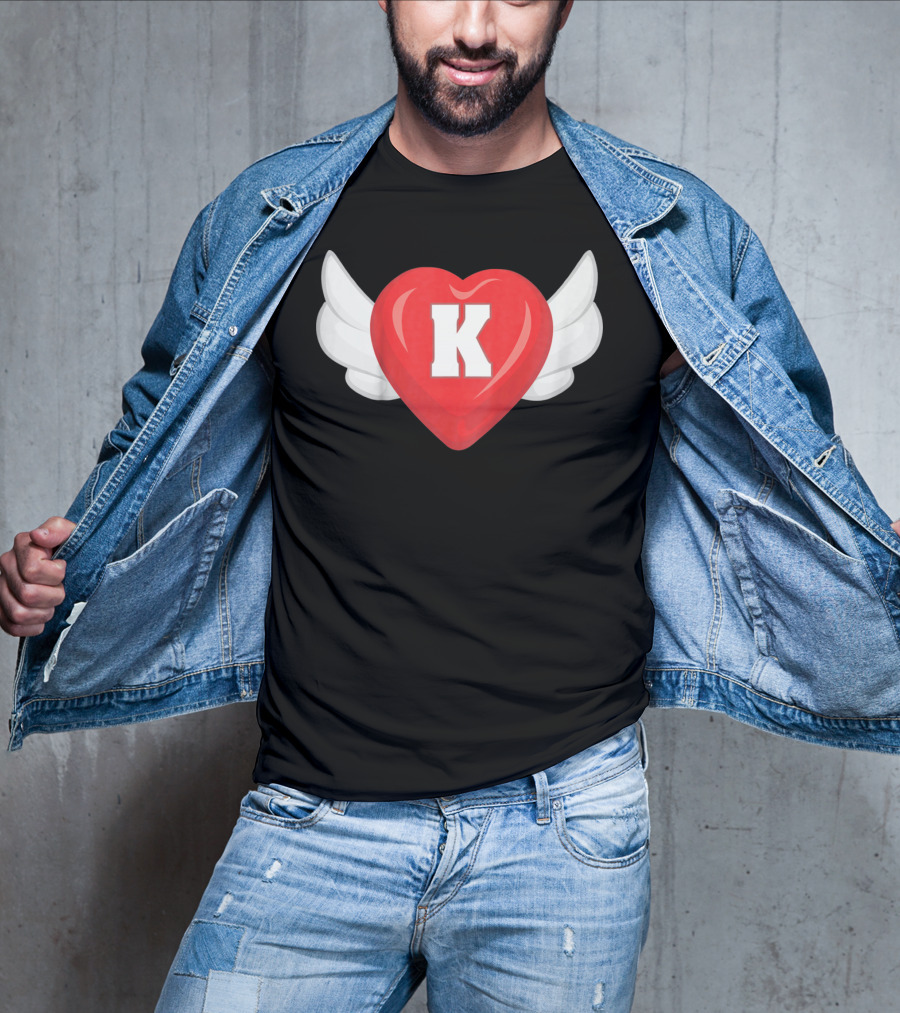 Kids Monogram K Red Heart With Wings T-Shirt