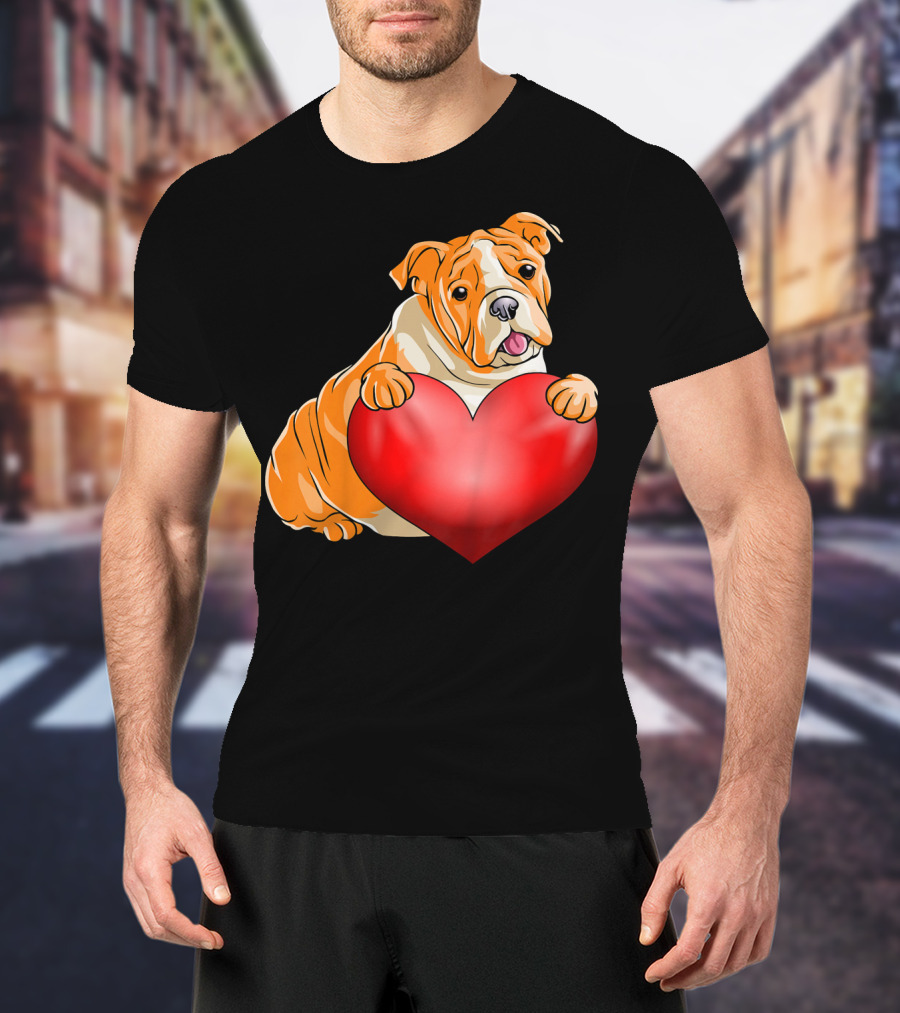 Kids Valentines Day Bulldog Heart Dog T-Shirt