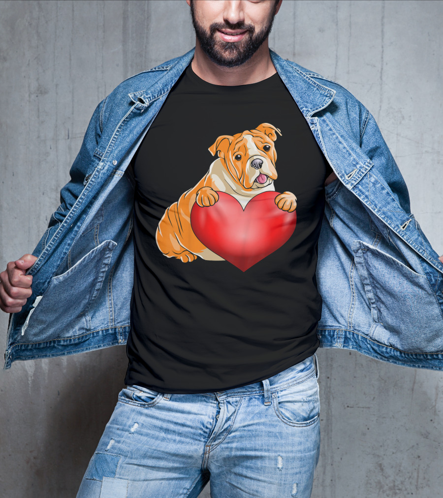 Kids Valentines Day Bulldog Heart Dog T-Shirt