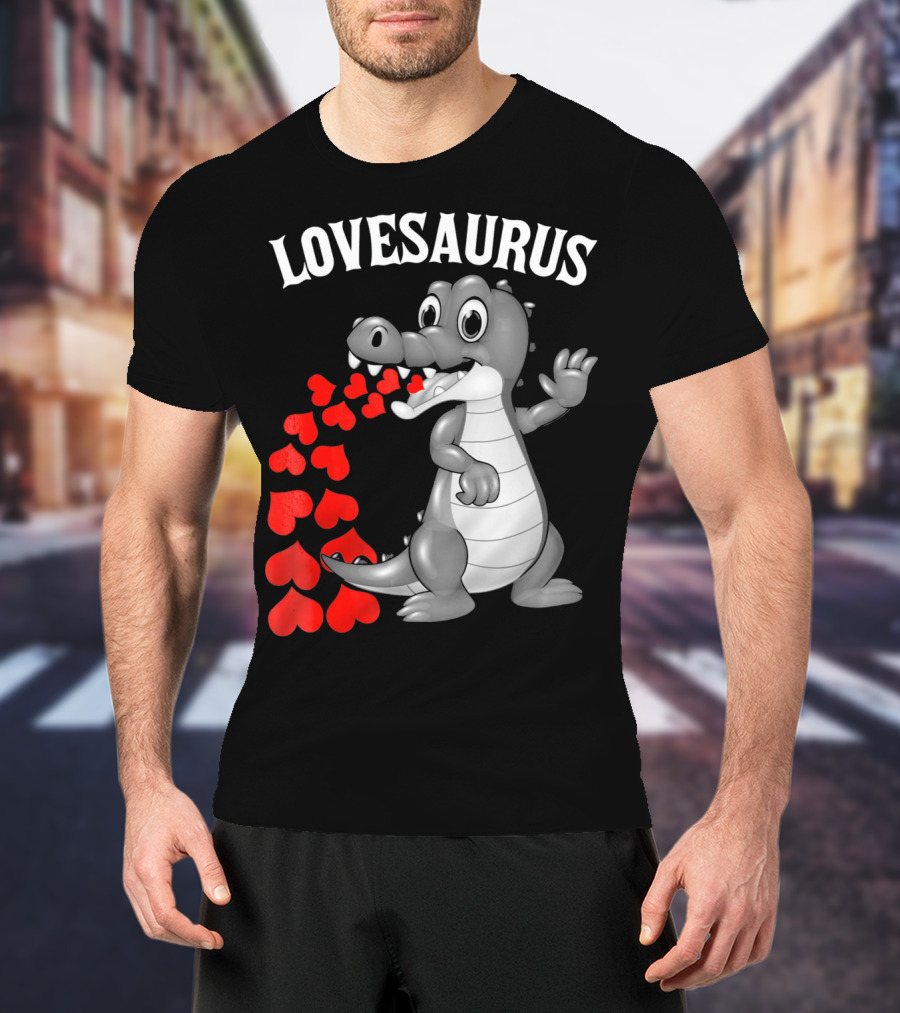 LOVESAURUS Kids Valentines Day Dinosaur Hearts T-Shirt