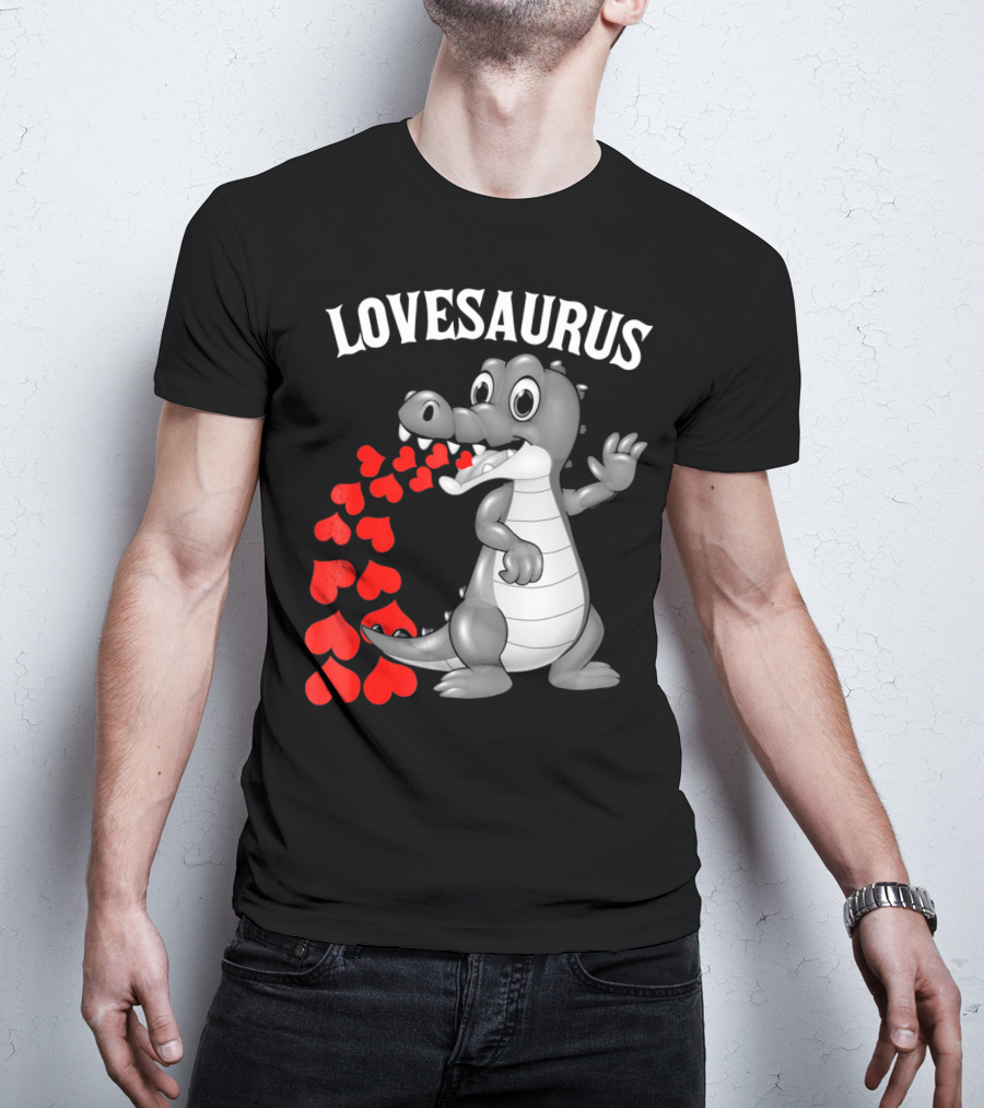 LOVESAURUS Kids Valentines Day Dinosaur Hearts T-Shirt