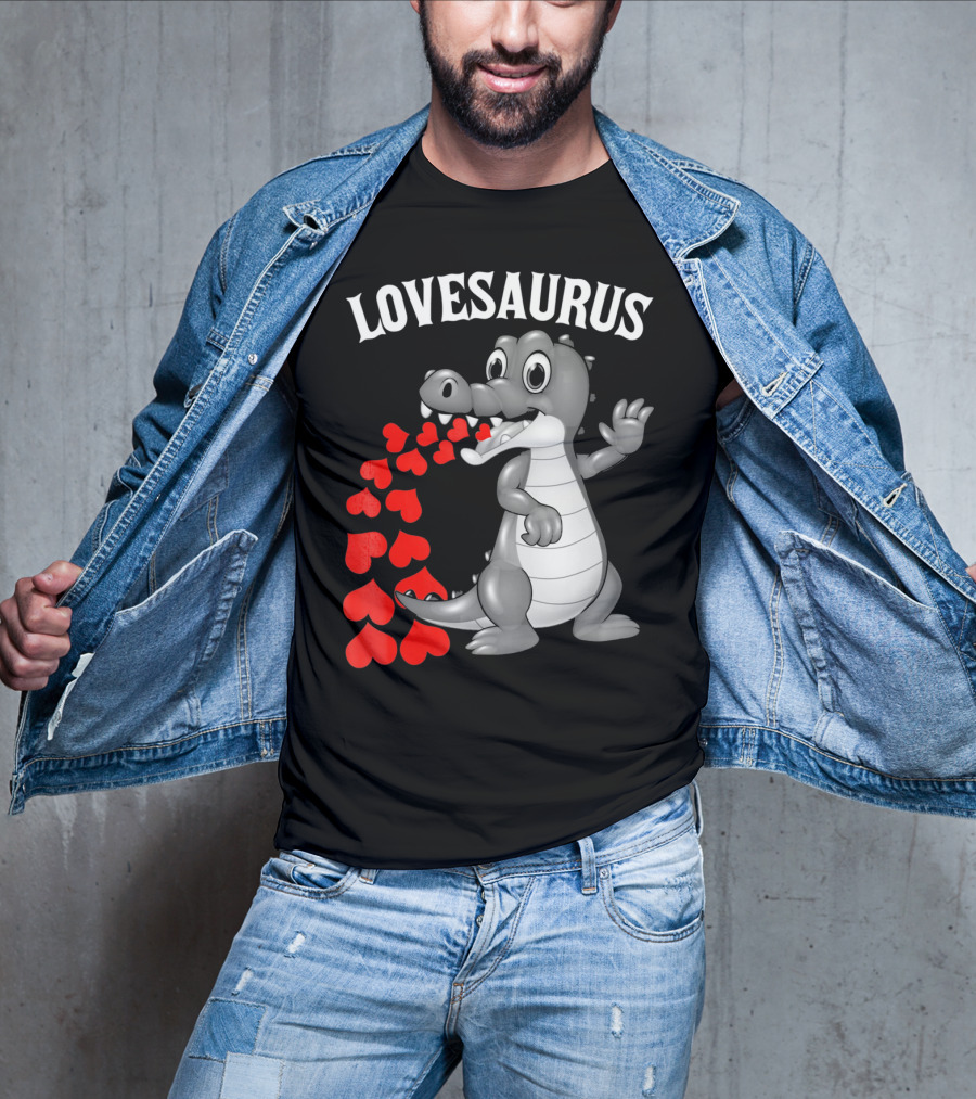 LOVESAURUS Kids Valentines Day Dinosaur Hearts T-Shirt