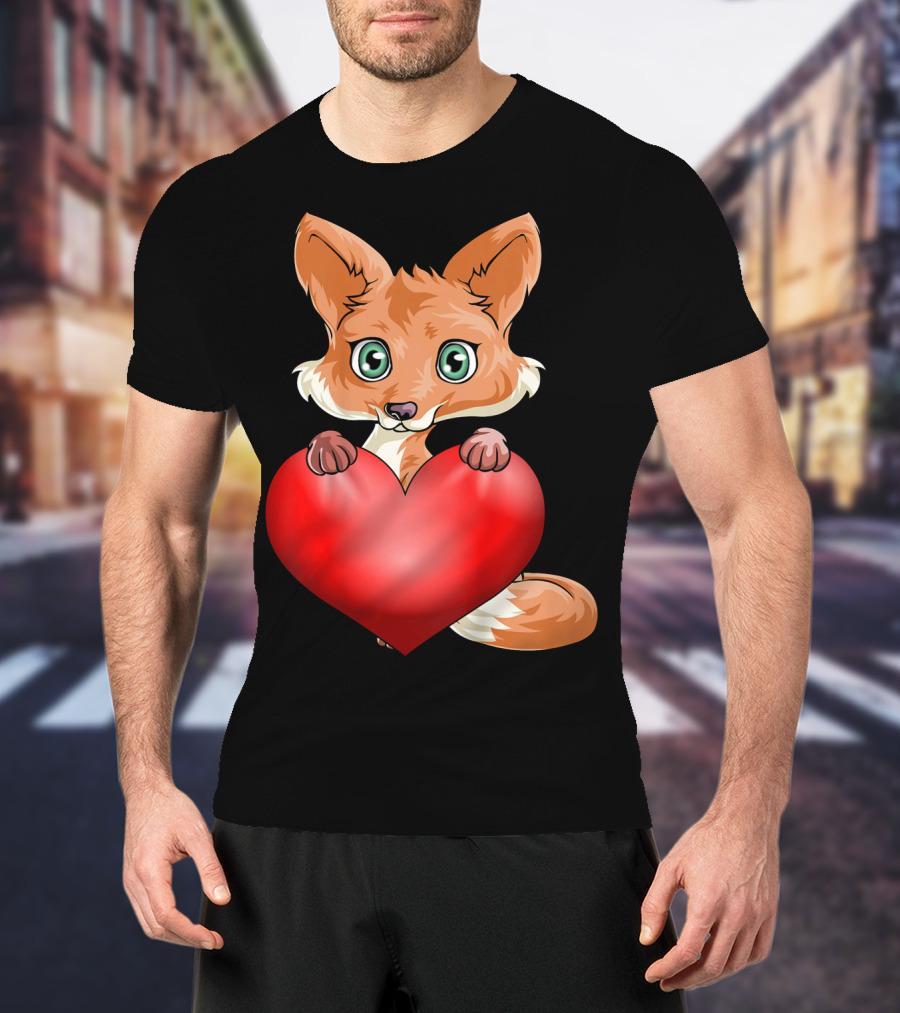 Cute Valentine's Day Fox Holding Heart T-Shirt