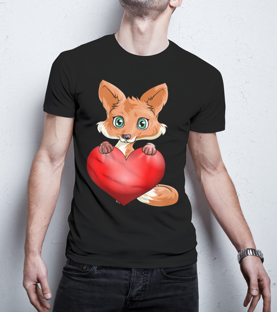Cute Valentine's Day Fox Holding Heart T-Shirt