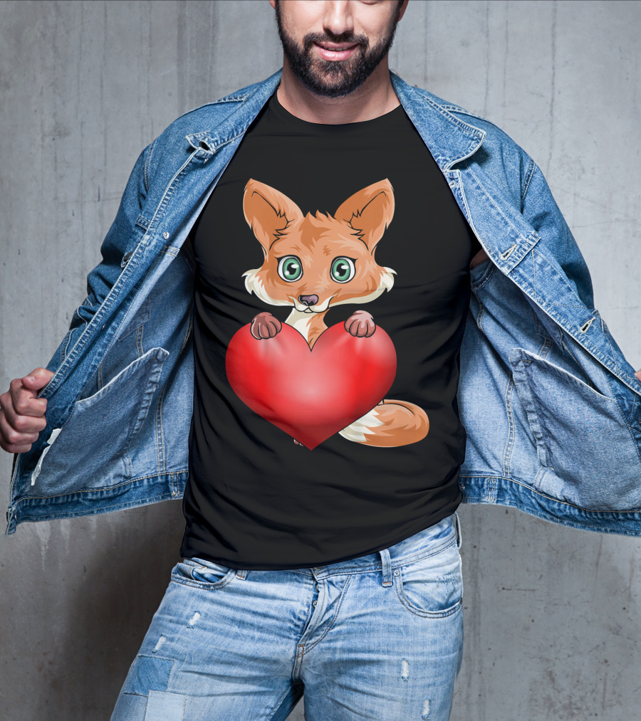 Cute Valentine's Day Fox Holding Heart T-Shirt