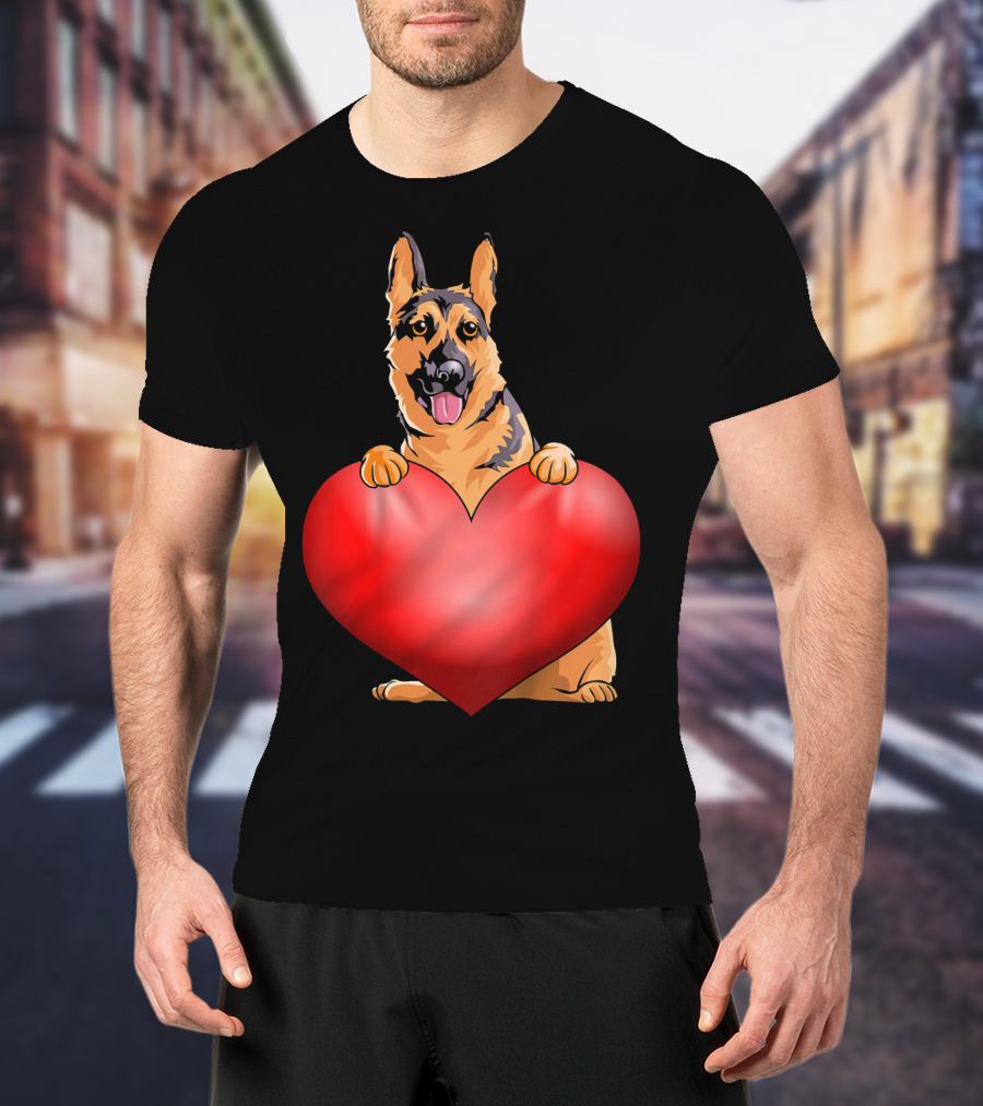Kids Valentines Day German Shepherd Holding Heart T-Shirt