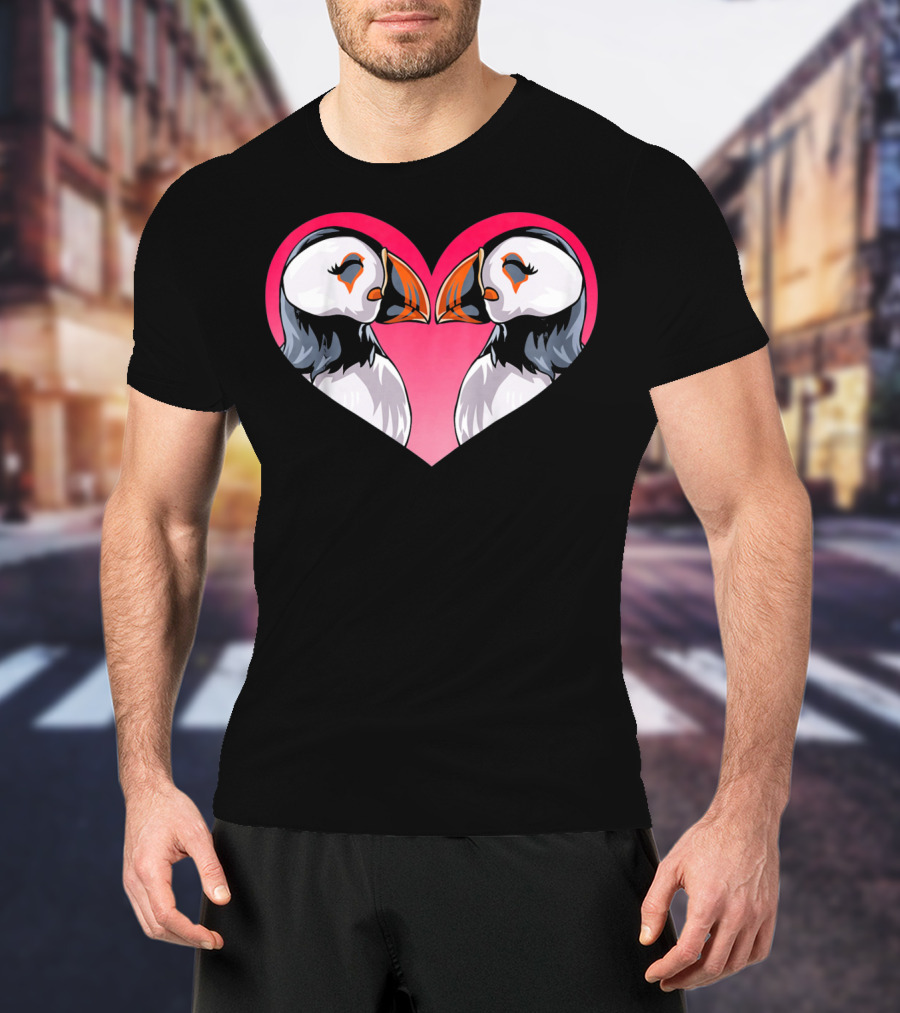 Valentines Day Puffin Heart Kids T-Shirt