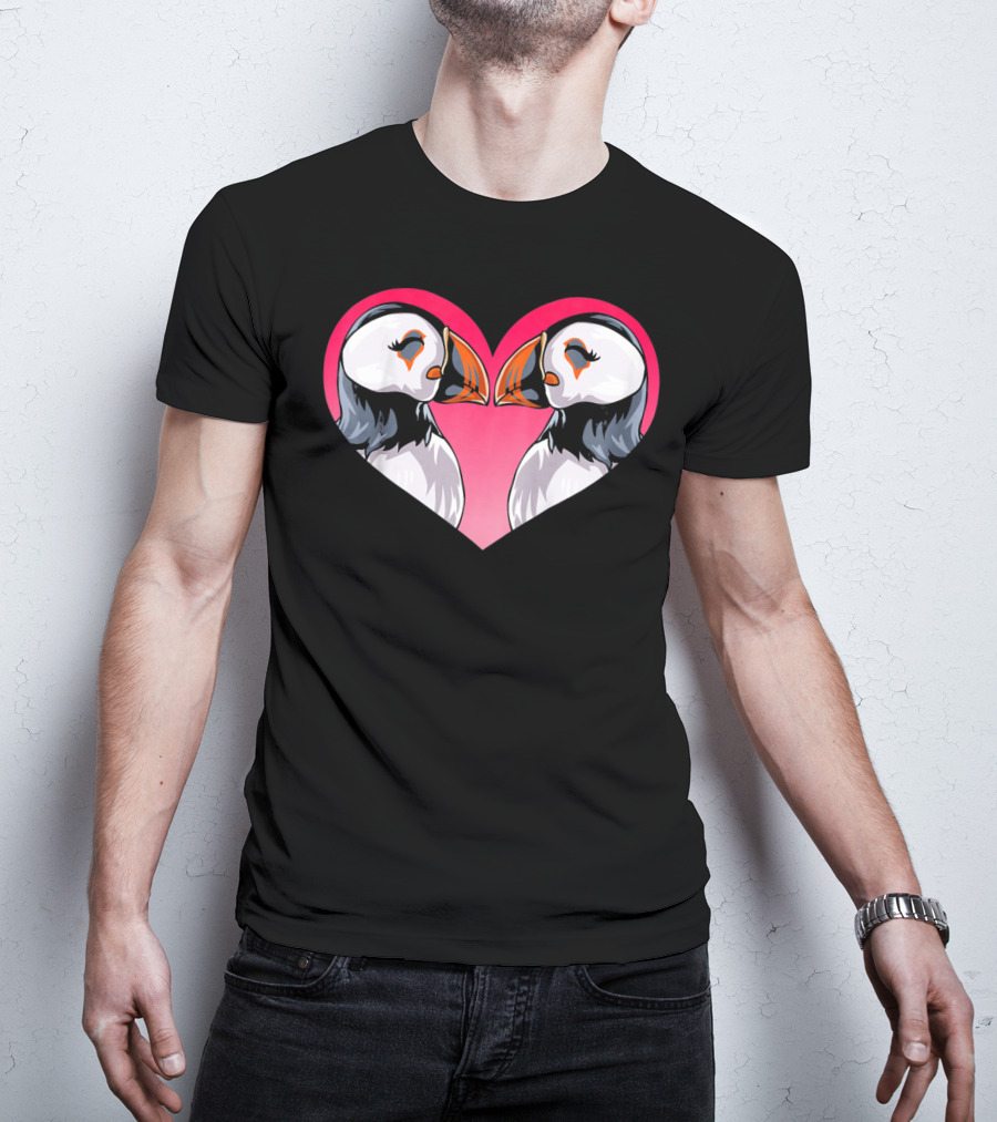 Valentines Day Puffin Heart Kids T-Shirt