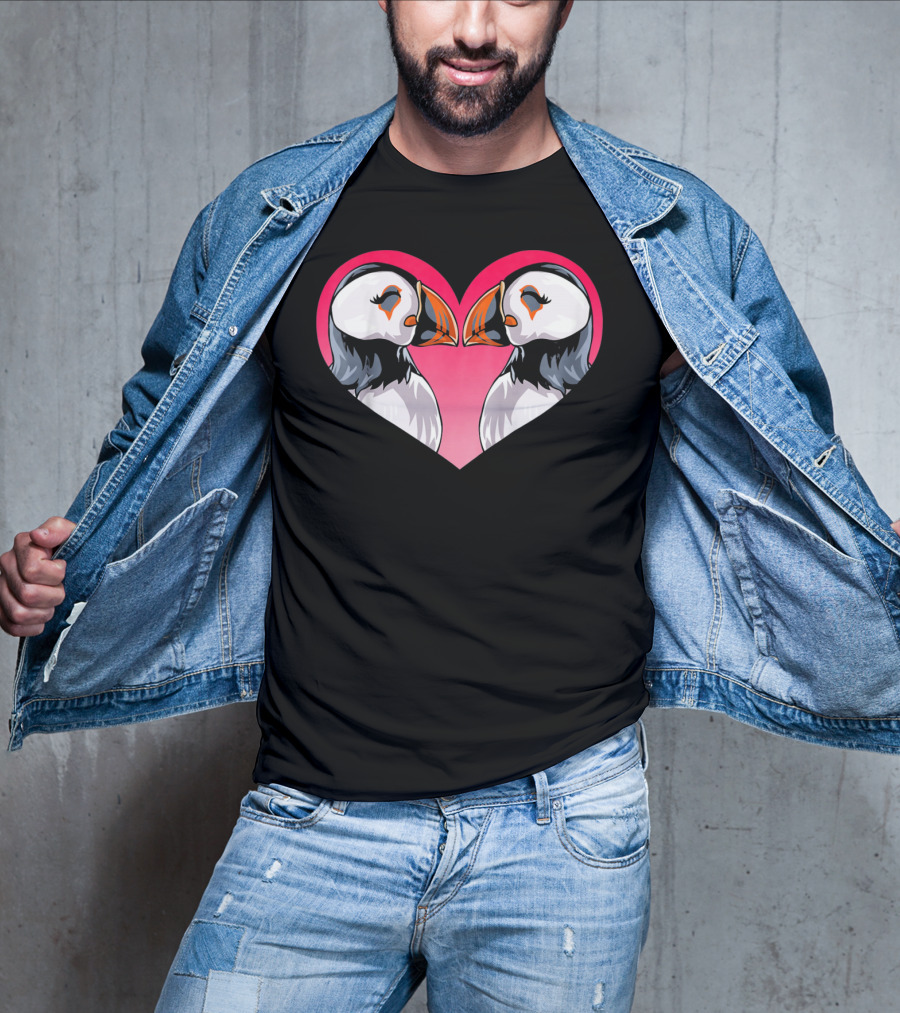 Valentines Day Puffin Heart Kids T-Shirt