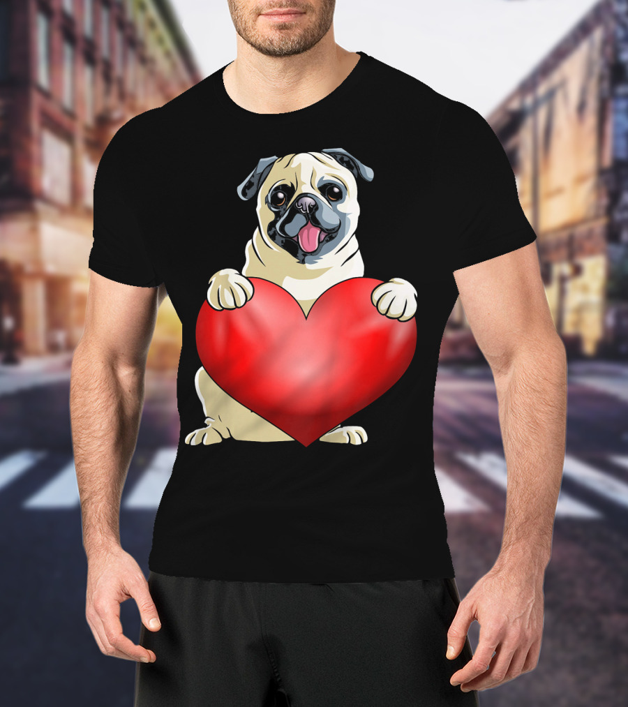 Kids Valentines Day Pug Dog Heart T-Shirt