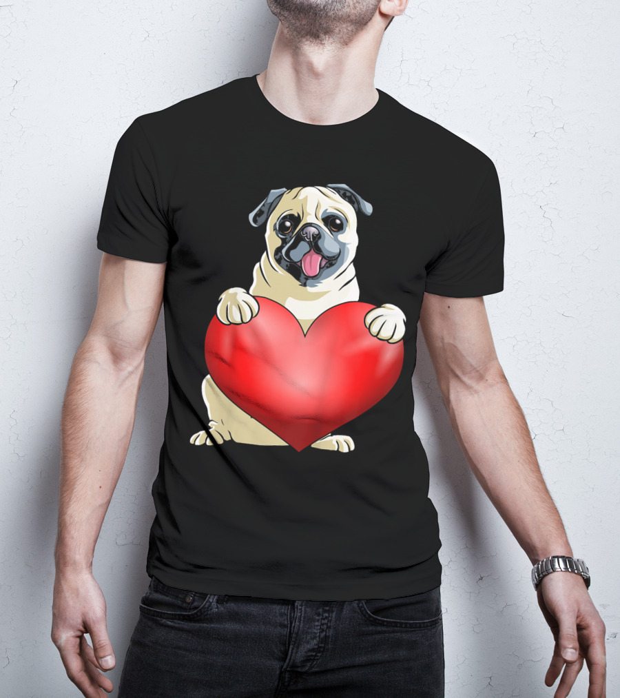 Kids Valentines Day Pug Dog Heart T-Shirt