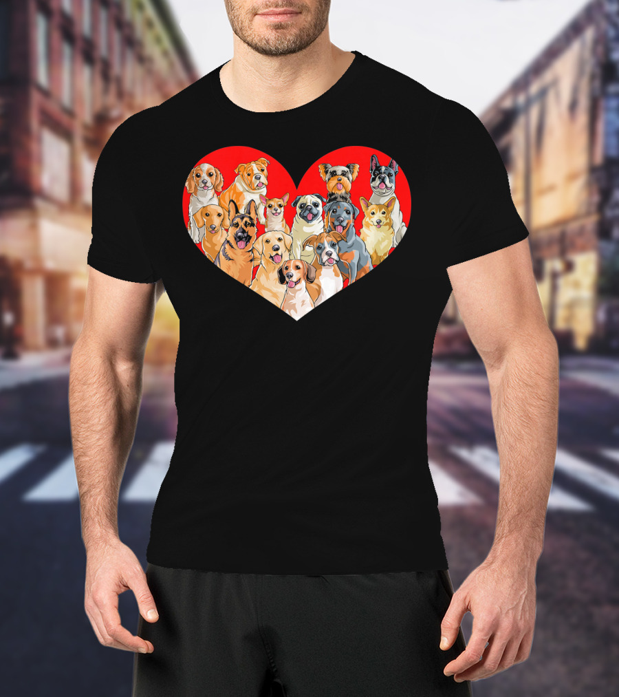 Kids Valentines Day Heart Pug Yorkie Corgi Dogs T-Shirt