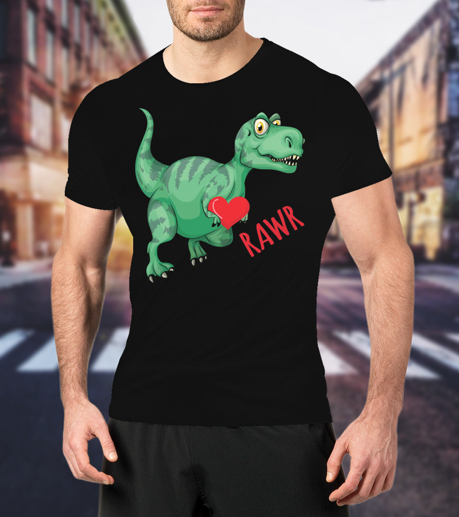Kids Valentines Day Toddler Dinosaur Holding Heart Rawr T-Shirt