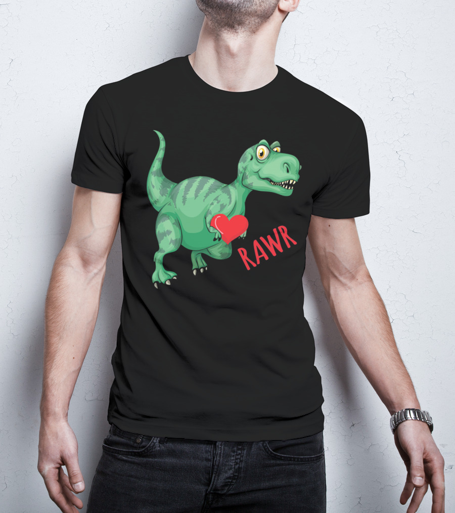 Kids Valentines Day Toddler Dinosaur Holding Heart Rawr T-Shirt