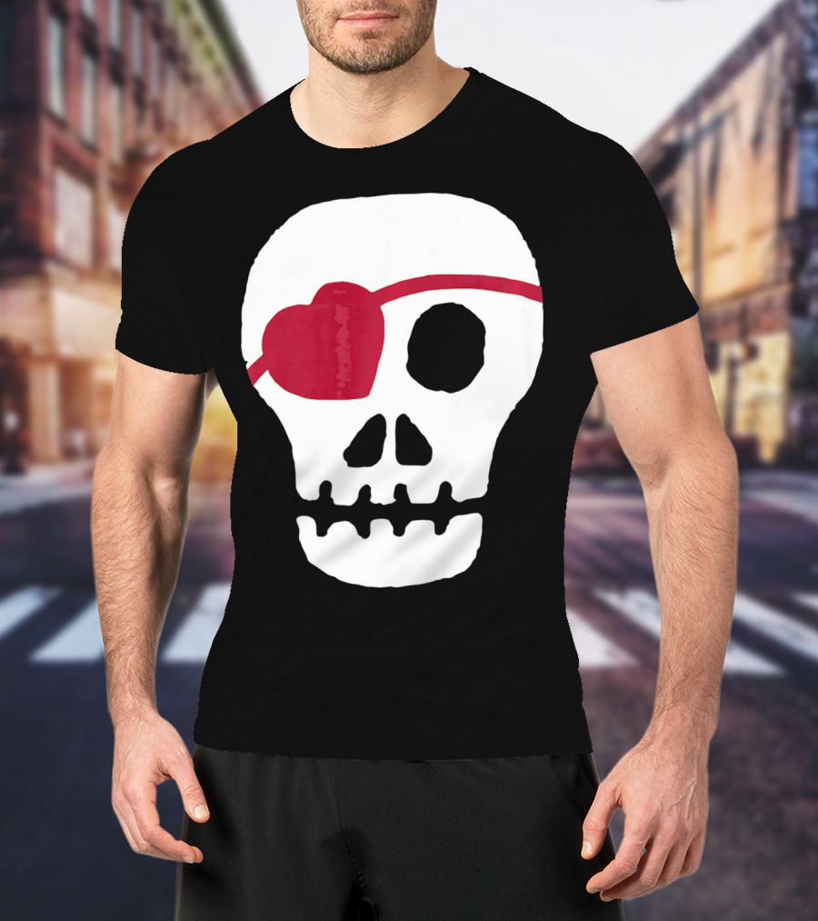Kids Valentines Day Skull With Heart Eyepatch T-Shirt