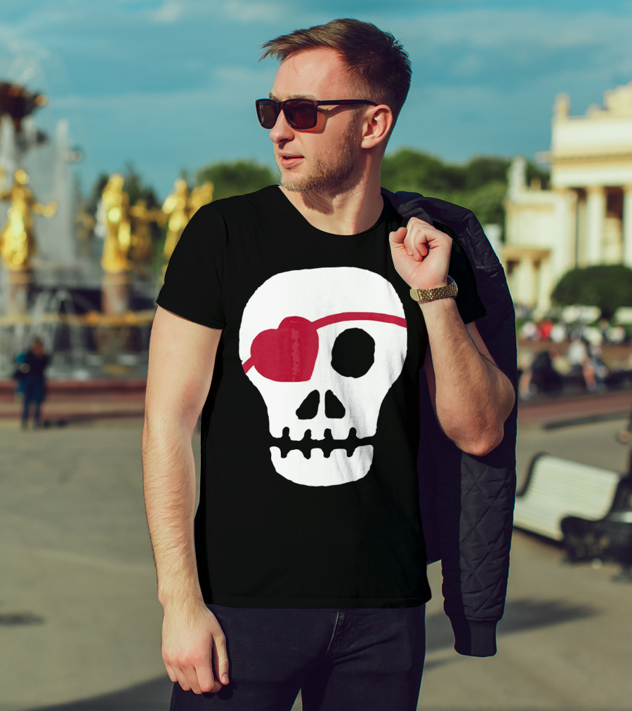Kids Valentines Day Skull With Heart Eyepatch T-Shirt
