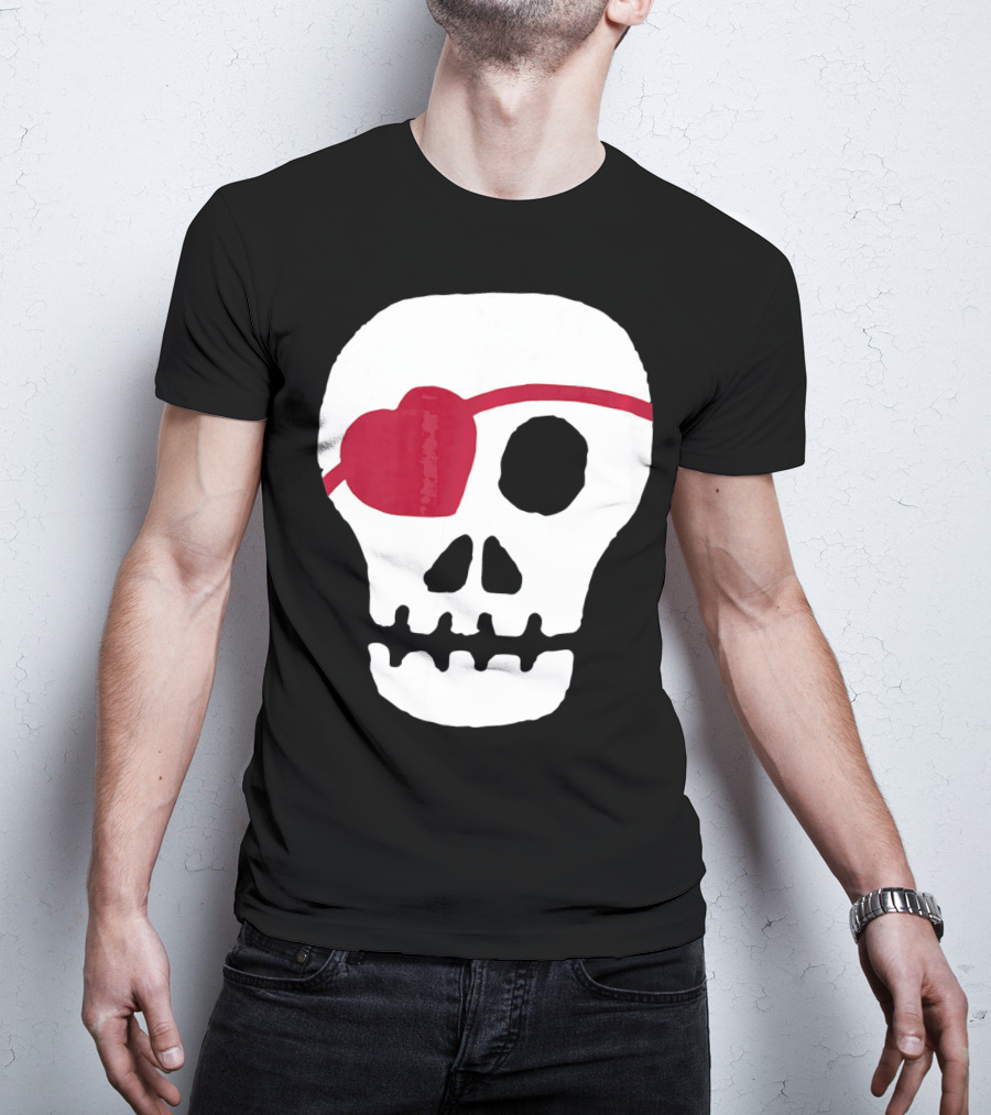 Kids Valentines Day Skull With Heart Eyepatch T-Shirt