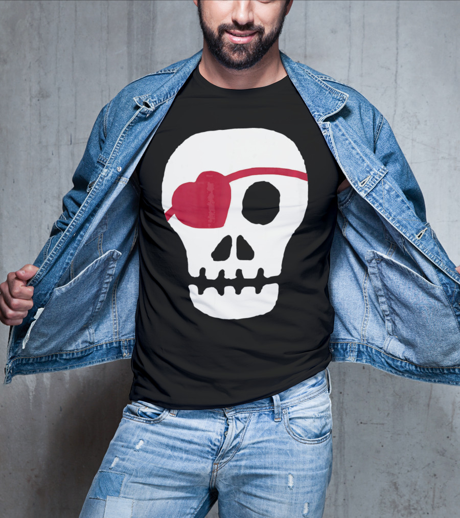 Kids Valentines Day Skull With Heart Eyepatch T-Shirt